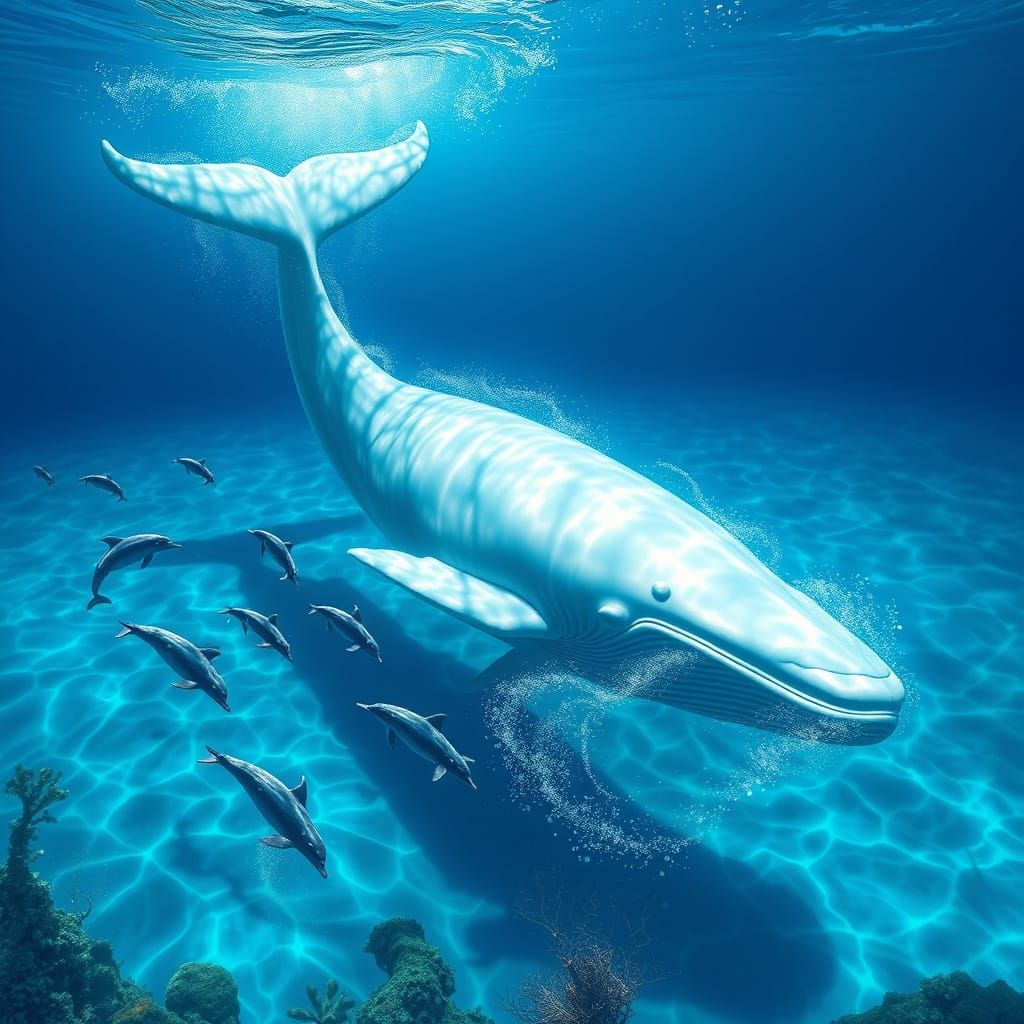 Majestic Albino Whale Rides Turquoise Waves with Sirens and ...