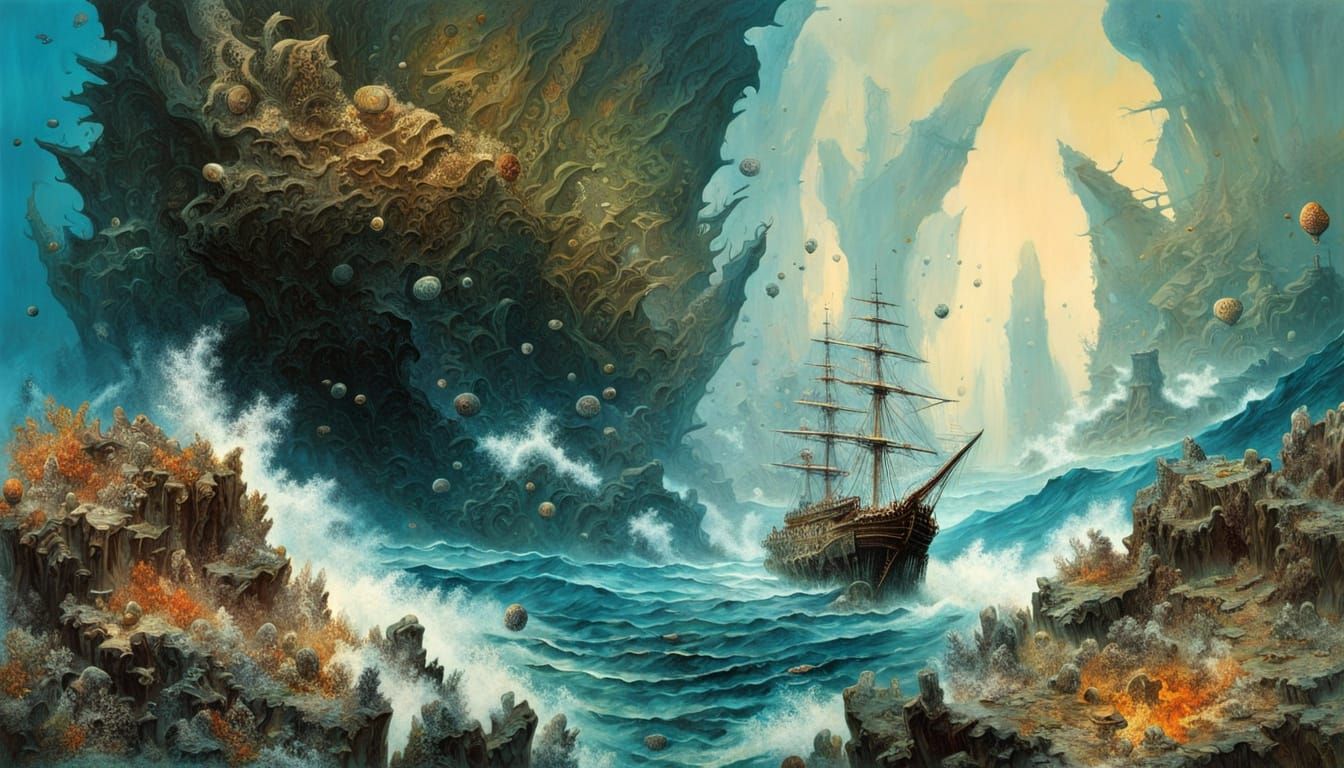 Apocalyptic Ocean Painting in Style of Karol Bak