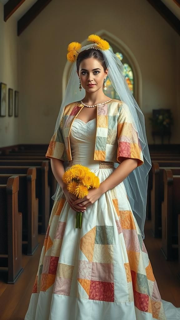 Patchwork Bride with Dandelions: An Oil Painting Portrait