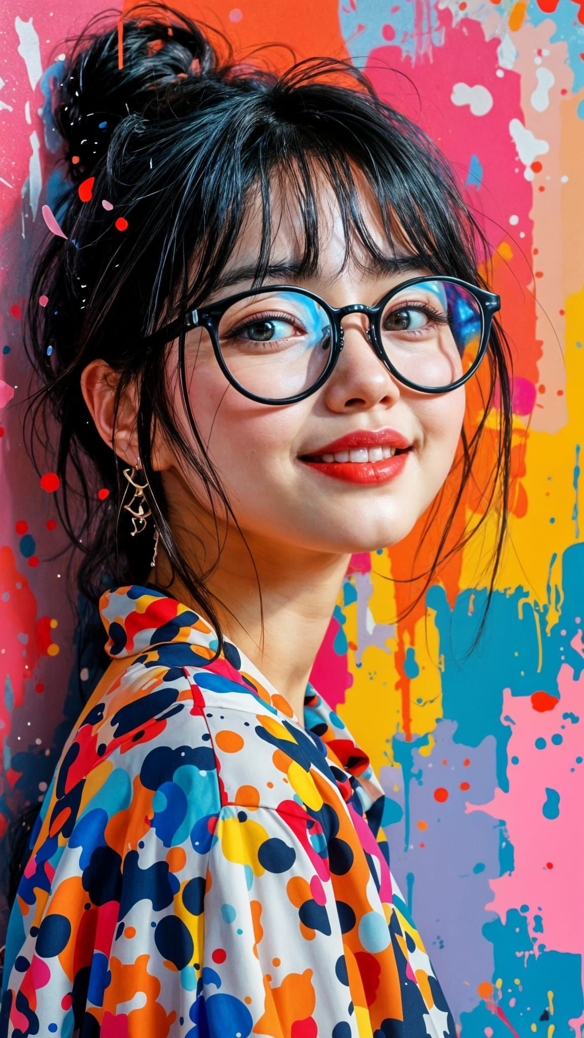 Cute Nerdy Girl in Graffiti Street Art Style