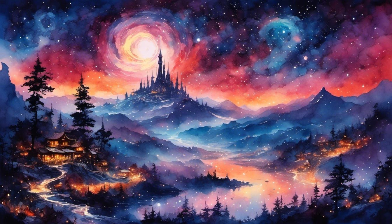 Magical Night: Fantasy Landscape in Watercolour