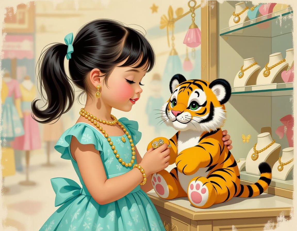 Girl Shopping for Jewelry in Pin-Up Style