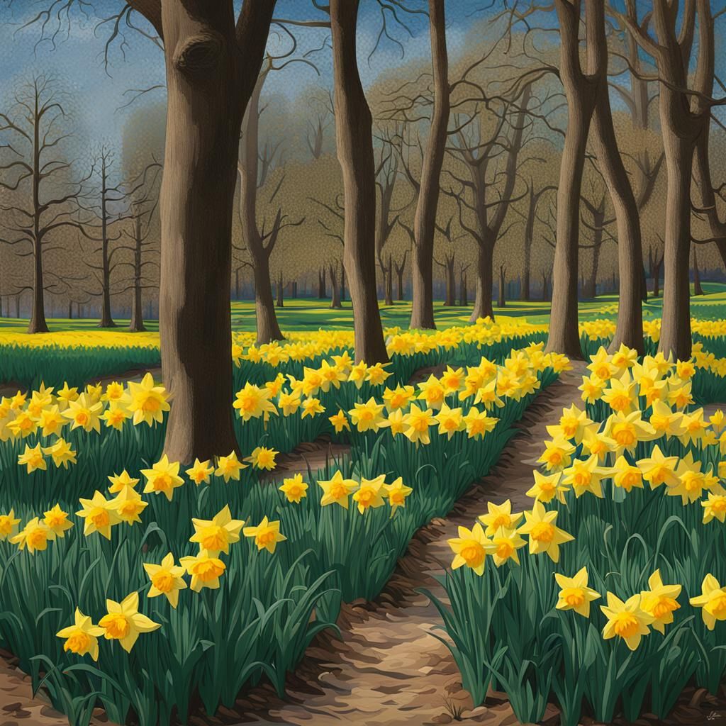 Early Spring Bloom in a Serene Park Landscape