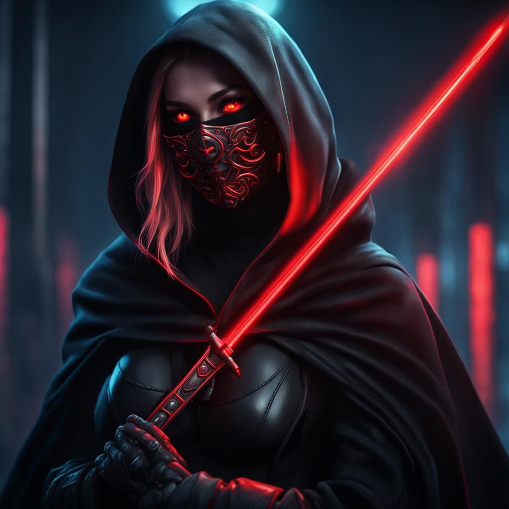 Dark Assassin with Red Lightsaber in Matte Painting Style
