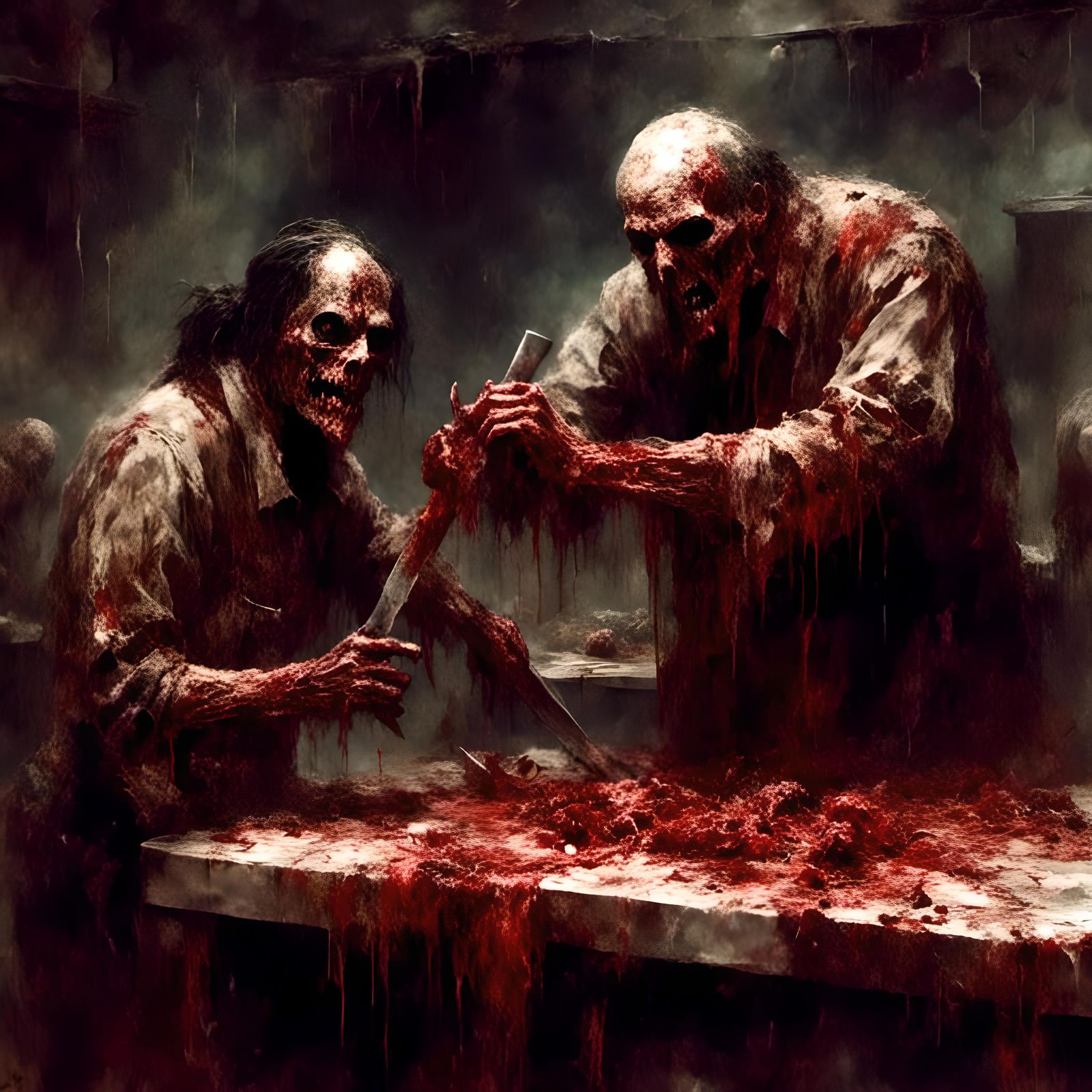 Macabre Zombie Butcher in Bloody Morgue