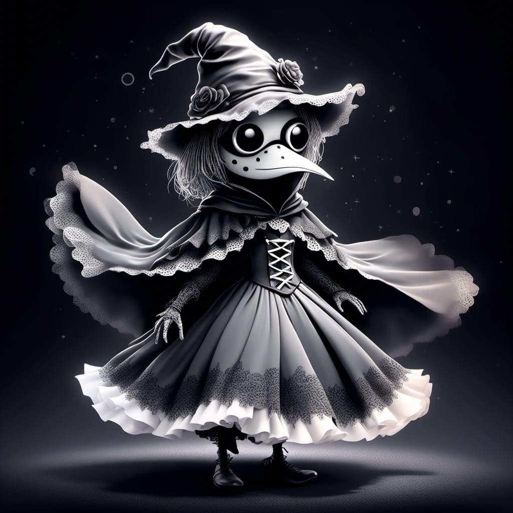 Dystopian Ballerina: A Grayscale Digital Art Image