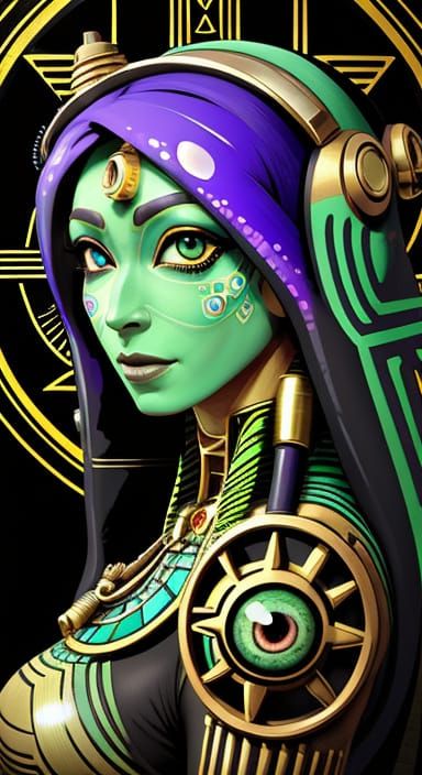 Egyptian Cyborg Portrait with Geometric Eye