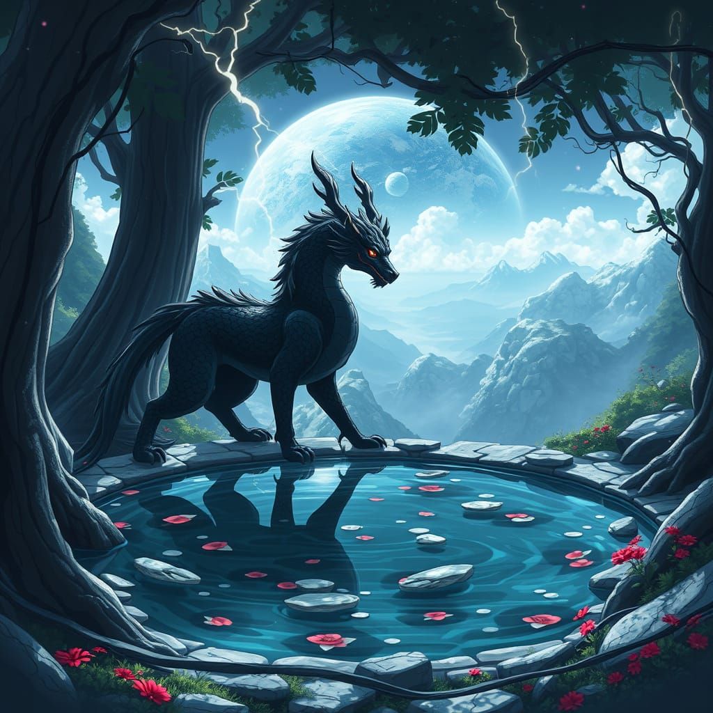 Qilin Gazing at Alien Vista in Anime Style