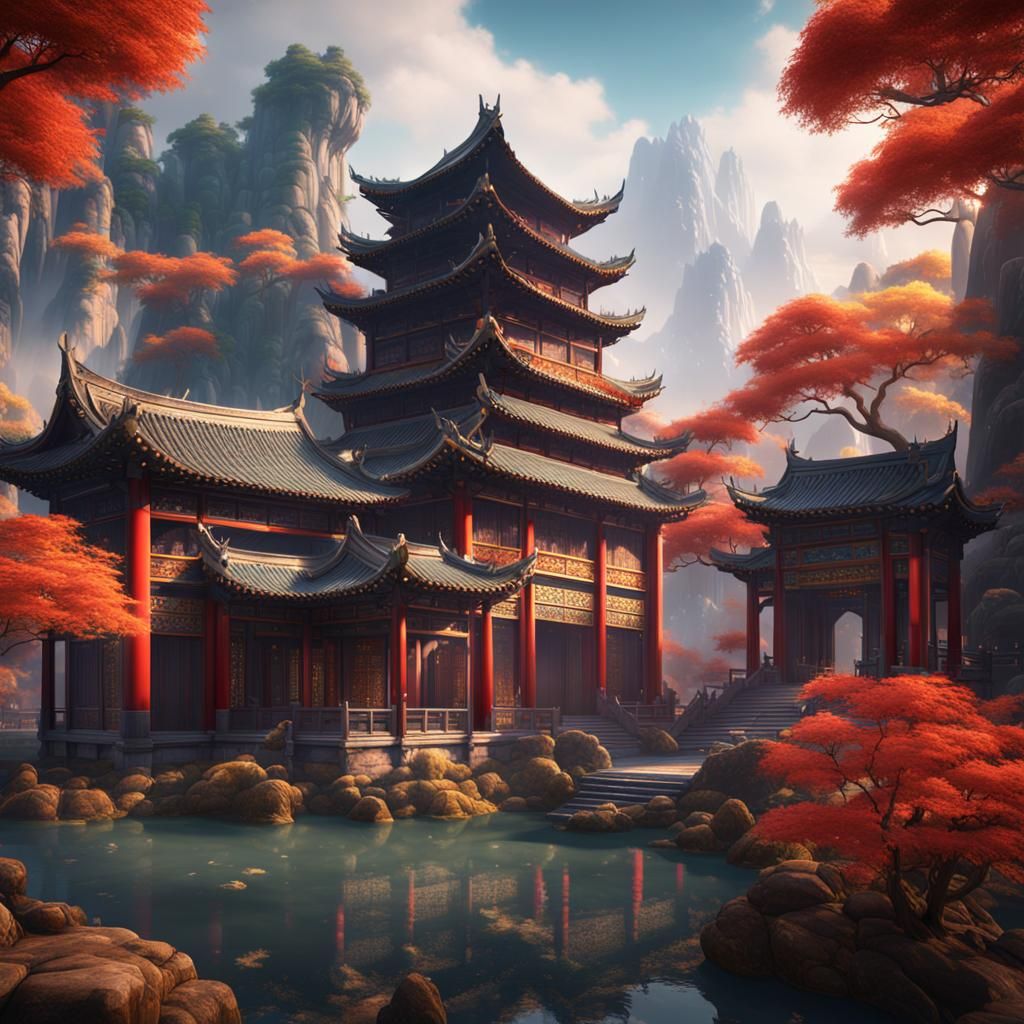 Chinese Landscape in Detailed Matte Painting Style