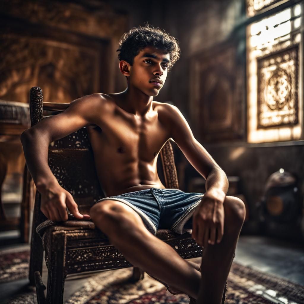 Arabian Boy Sits: Hyperrealistic 64 Megapixel Image
