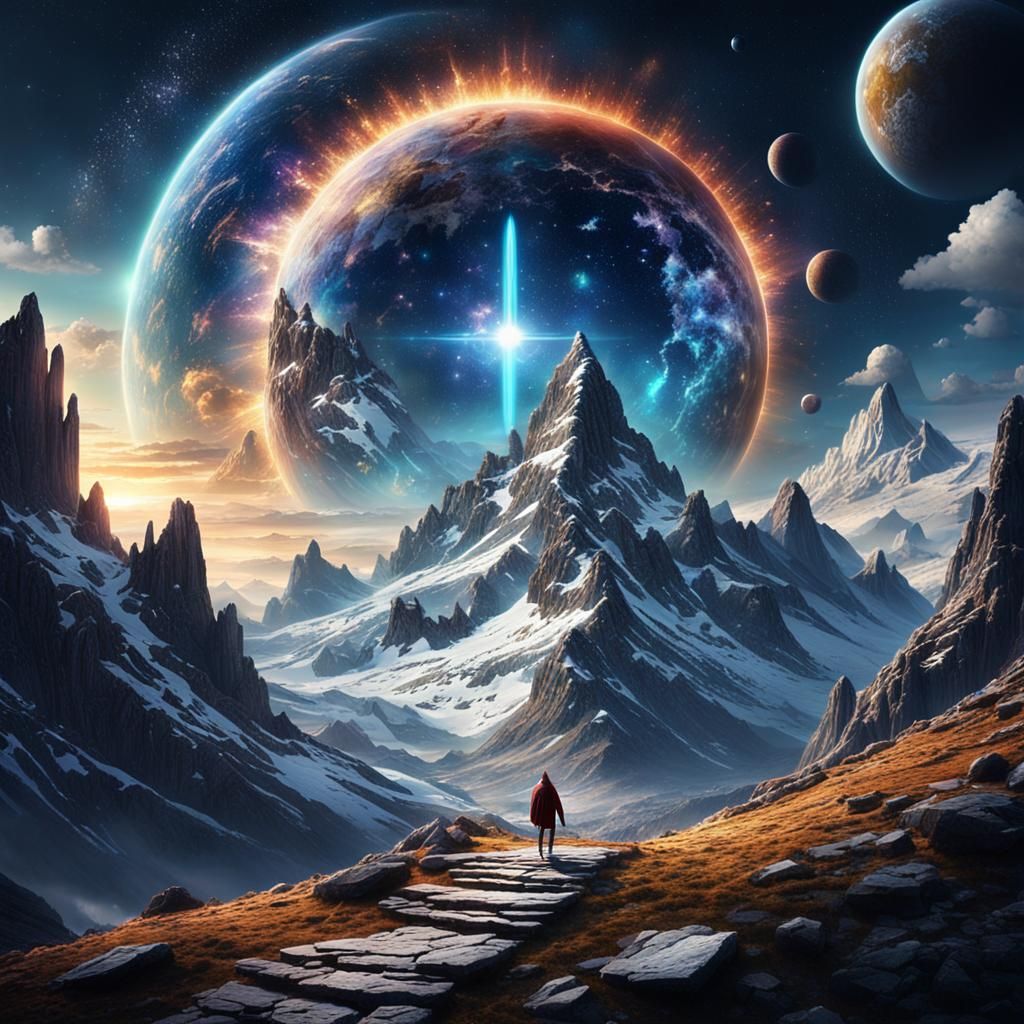 Cosmic Spiritual Awakening on Glittering Mountain