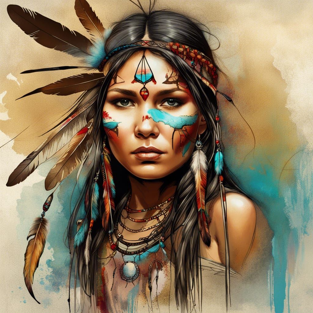 Native American Girl with Dreamcatcher Earrings