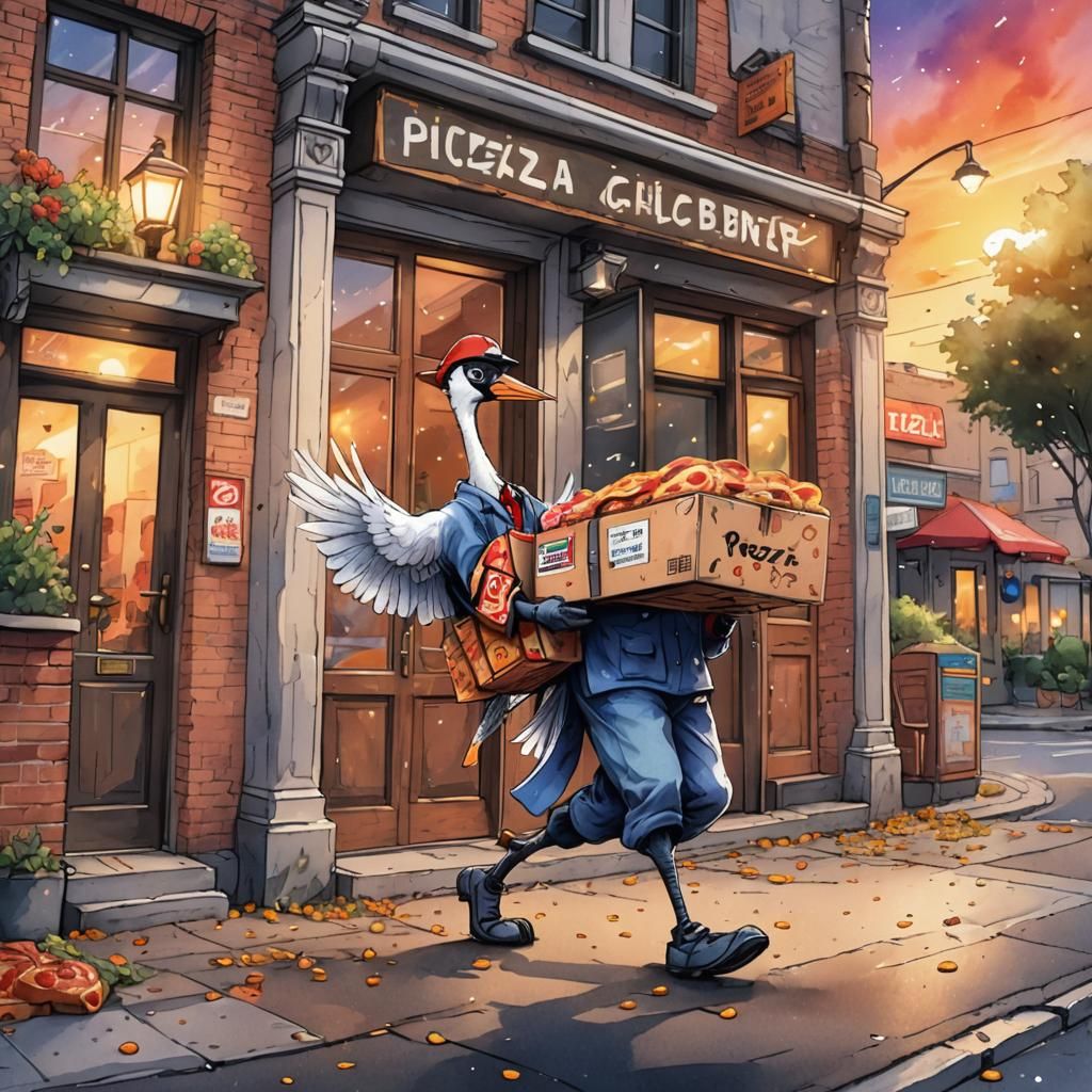 Cute Crane Pizza Delivery Coloring Page