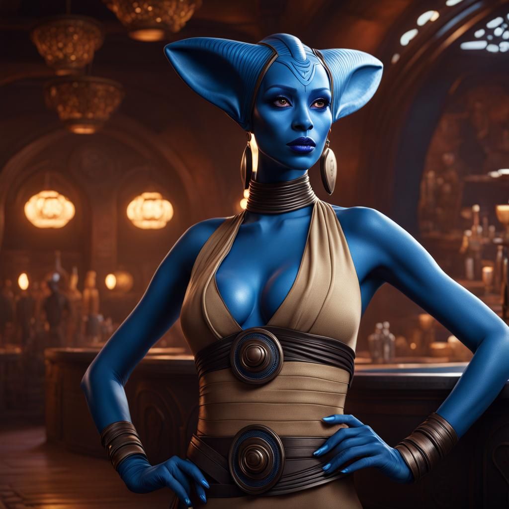 Stunning Blue Twi'lek Woman in Cantina, Detailed Matte Paint...