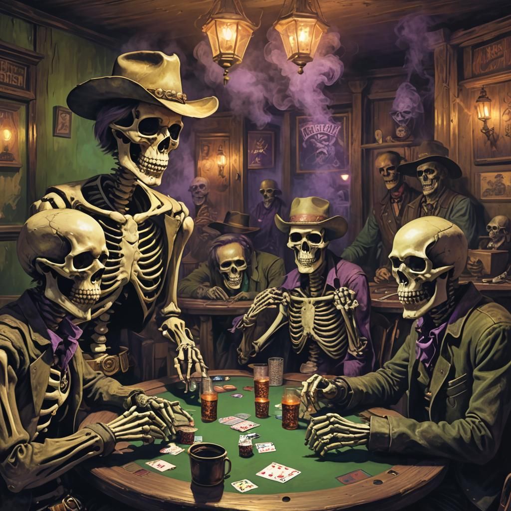 Surreal Western: Skeleton Cowboy's Poker Game