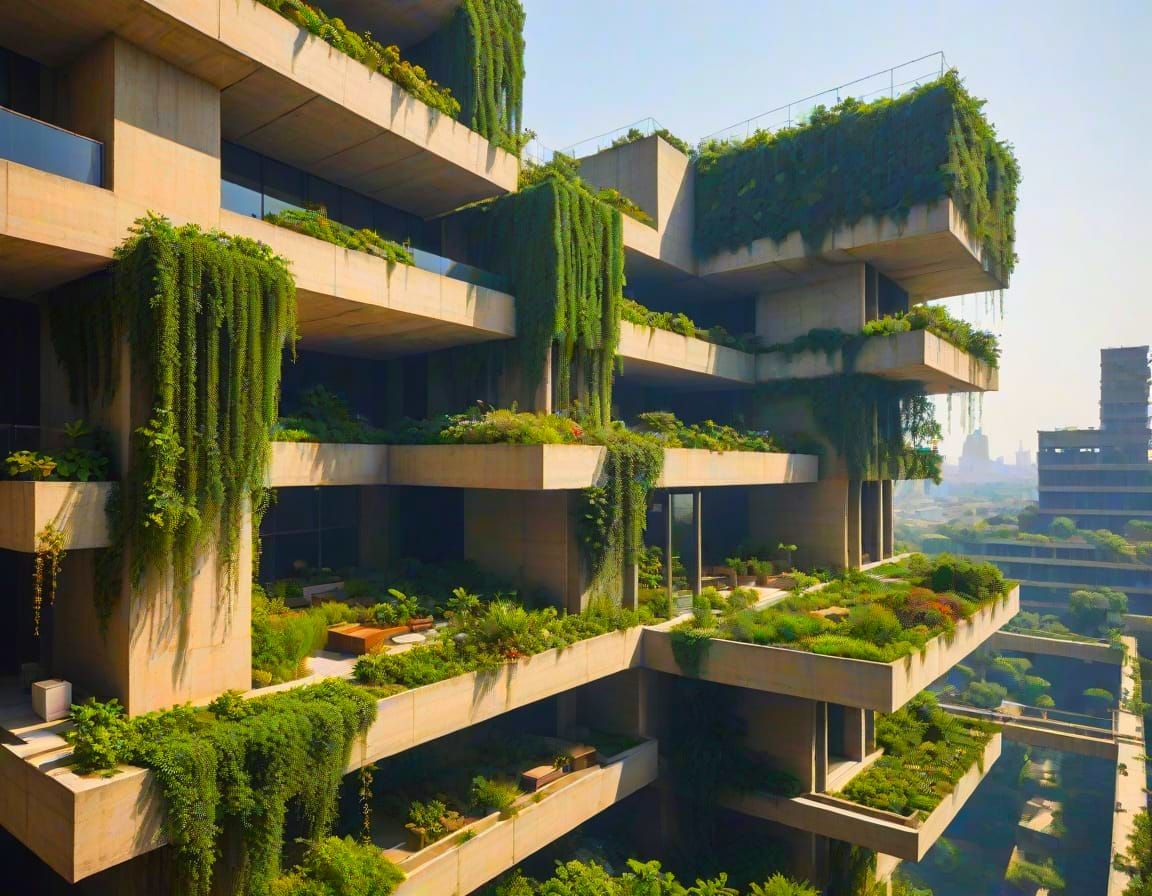 Brutalist Hanging Gardens of Babylon: Monolithic Architectur...