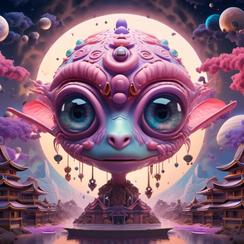 Cute Alien in Japanese Surrealism Style