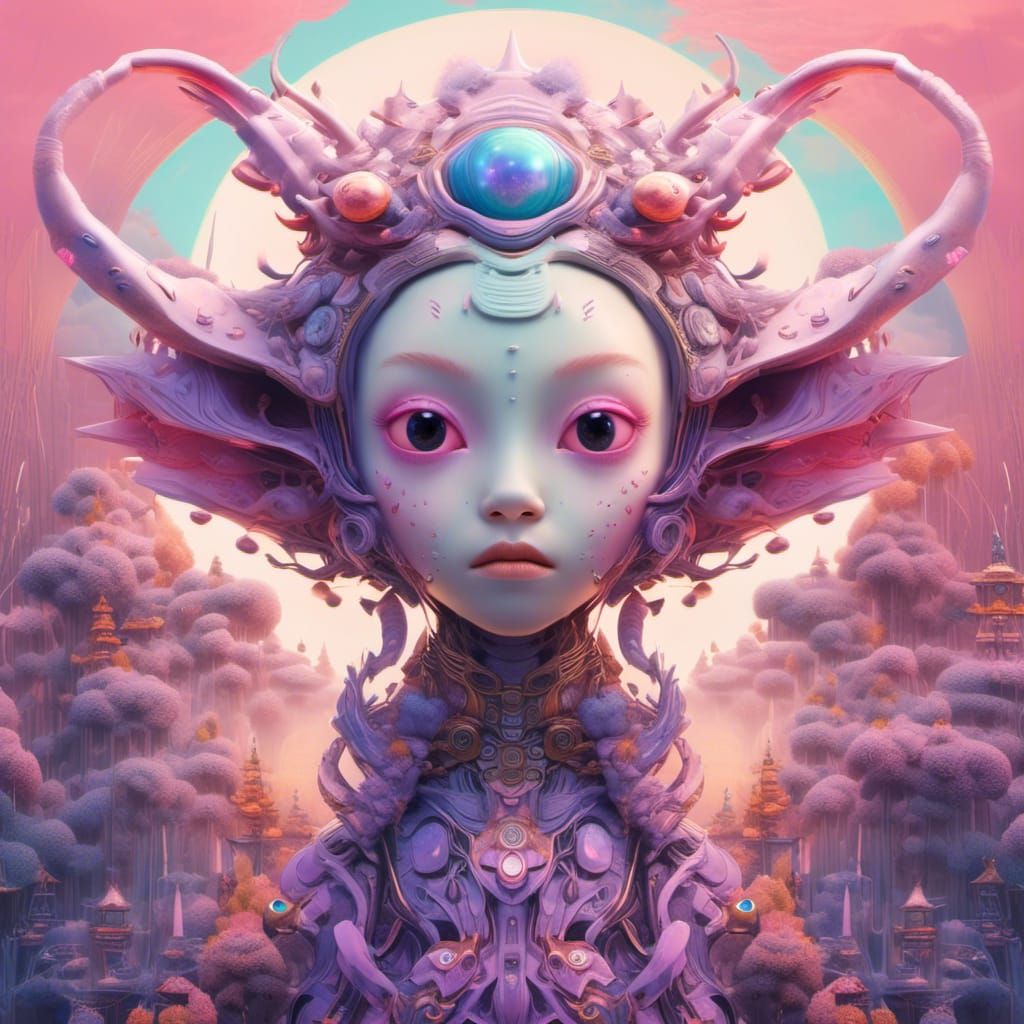 Surreal Japanese Alien with Pastel Eyes
