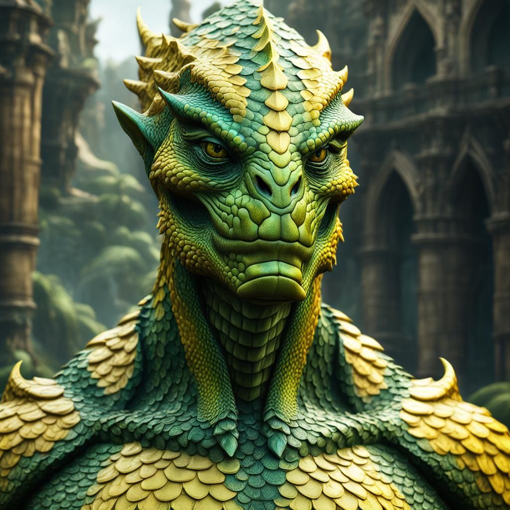Detailed Reptilian Humanoid in Hyperrealistic Splash Art