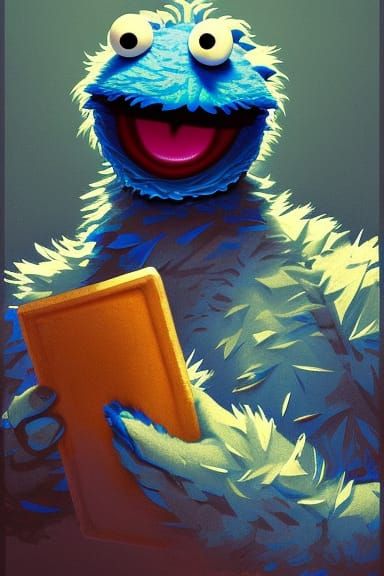 Cookie Monster Portrait in Hyperdetailed Style