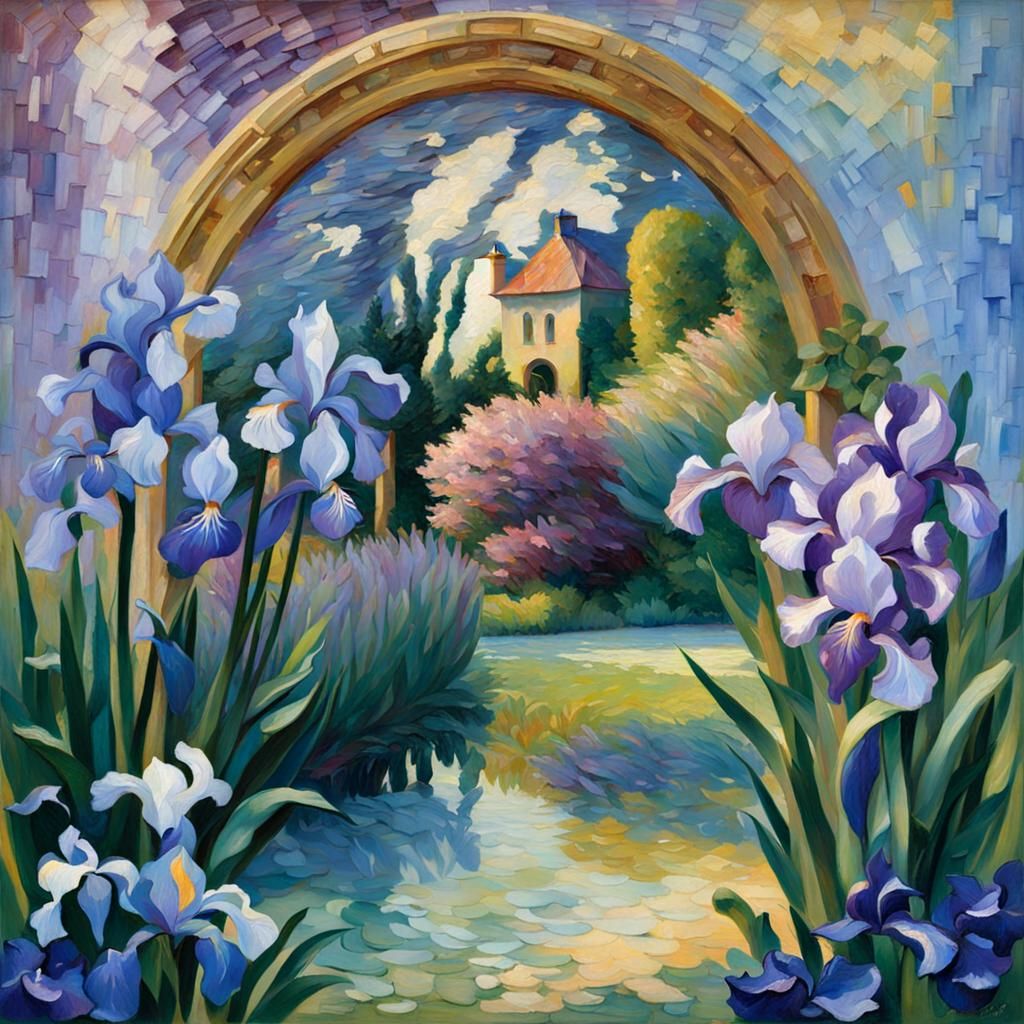 Impressionist Landscape with Iridescent Flora and Impasto De...
