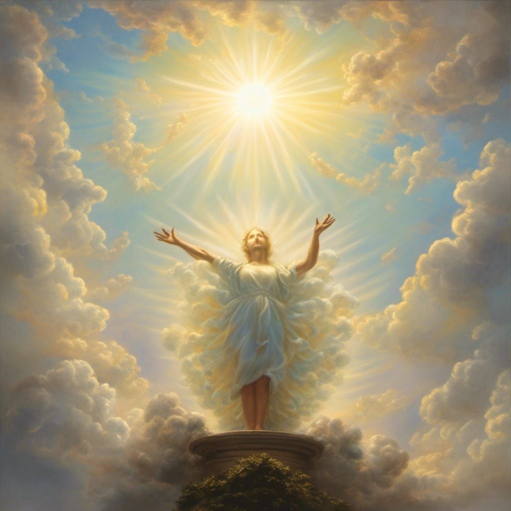 Heavenly Sunshine Beams Radiating Through Clouds