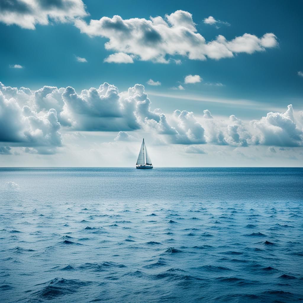 Blue Ocean and White Clouds in High Contrast Photography
