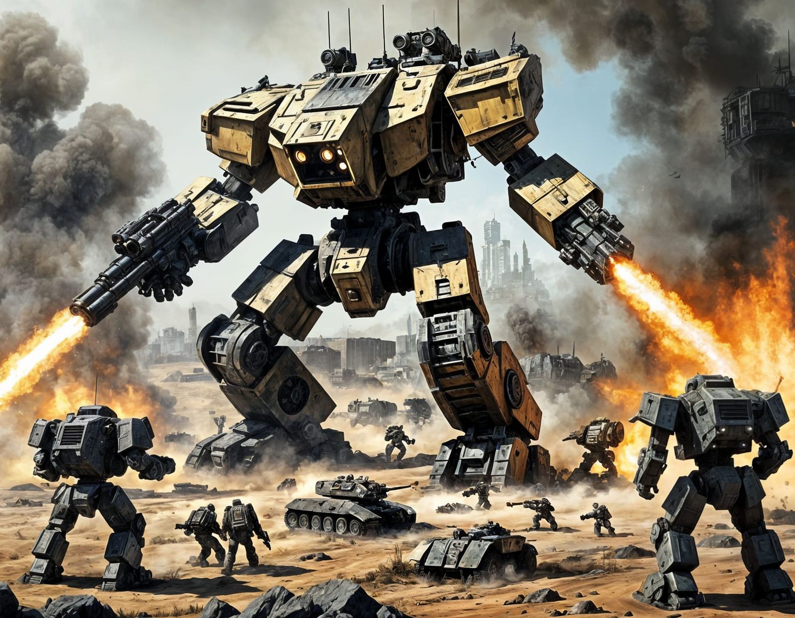 MechWarrior Robot Battle Scene: Retrofuturistic Combat