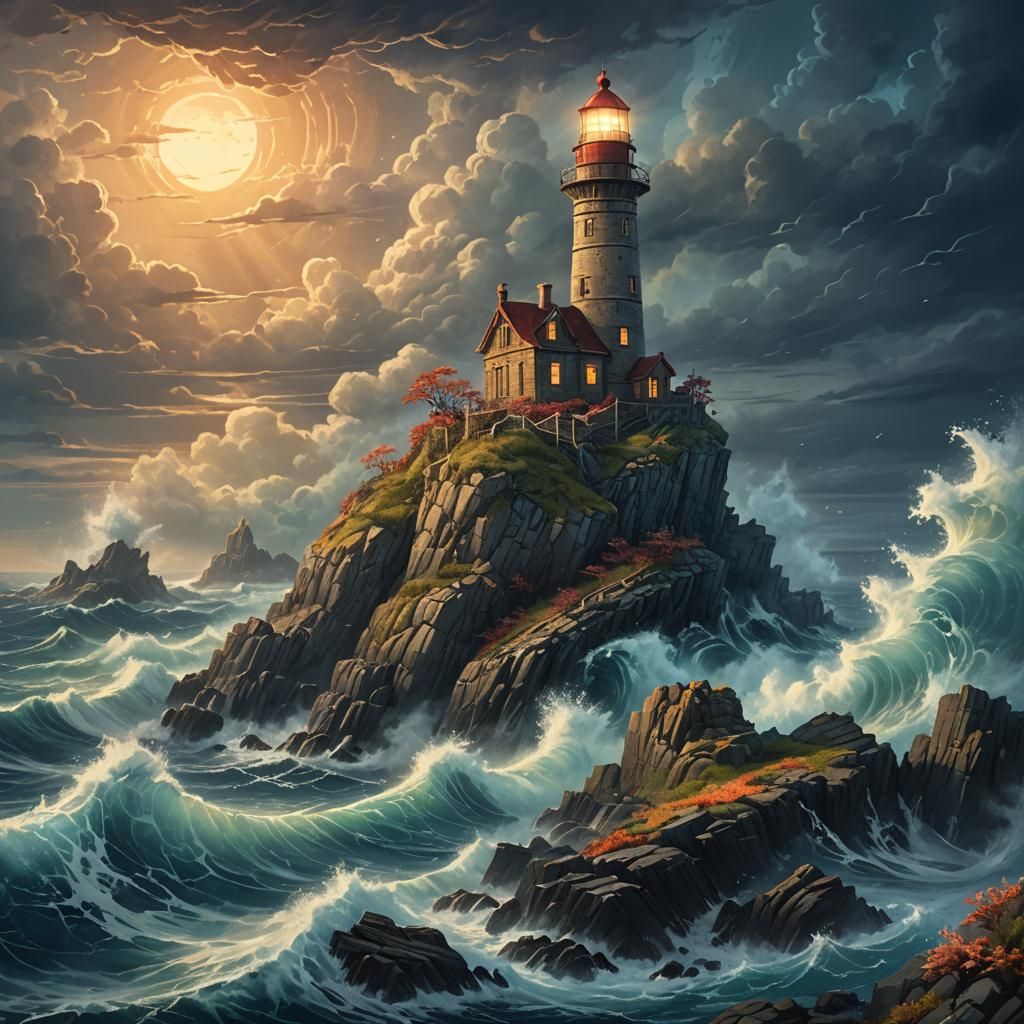 Dramatic Lighthouse Oceanscape Concept Art