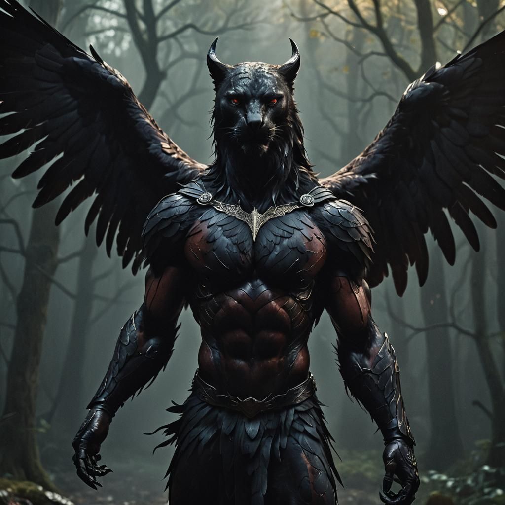 Raven-Panther Mythical Creature in Cinematic Style