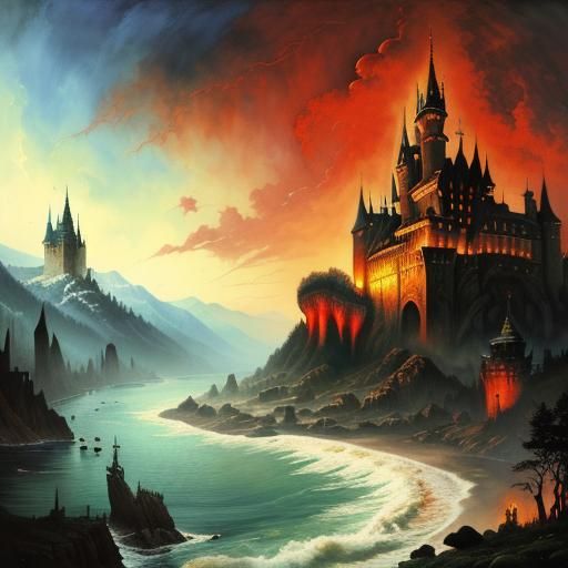 Dracula's Castle: Occult Horror Landscape Illustration