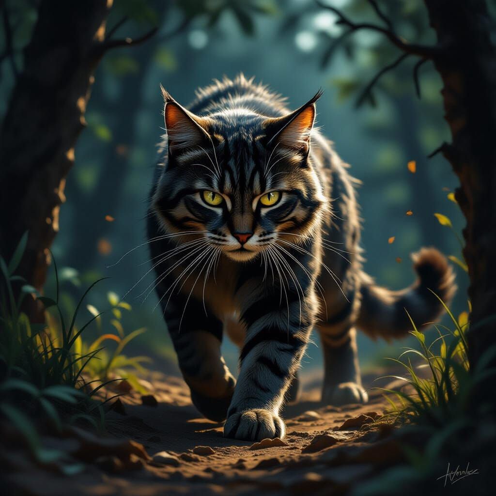 Fierce Warrior Cat Mudclaw in Dramatic Painterly Style