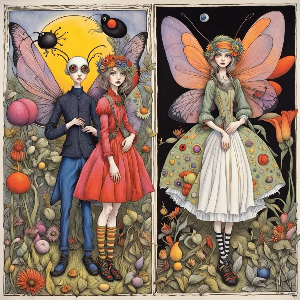 Fairies in Gothic Fairytale Style with Bold Lines