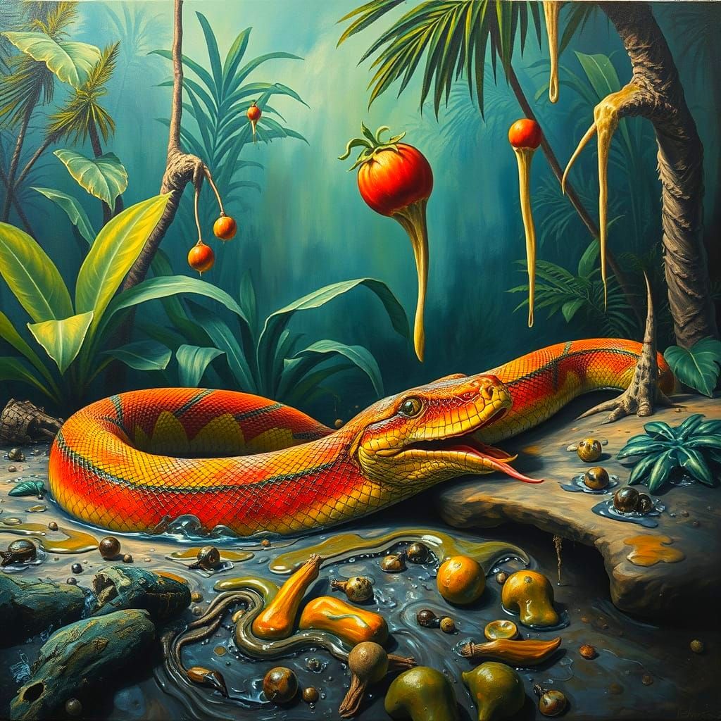 Vivid Snake Lurking in Jungle, Surrealist Art