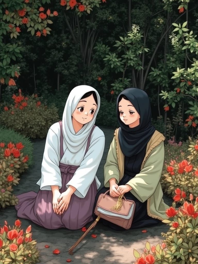 Whimsical Ghibli-Inspired Landscape with Watercolor Textures