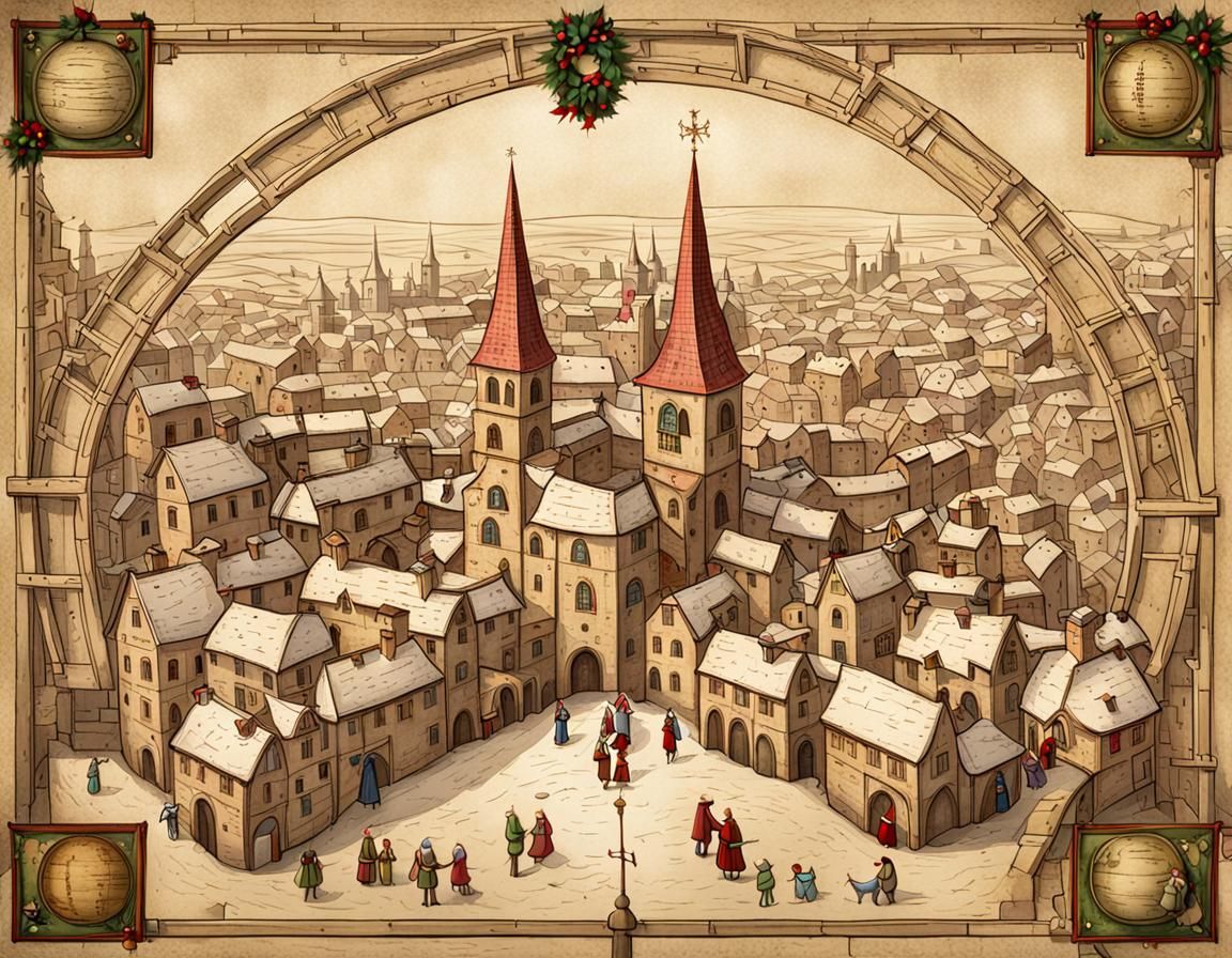 Christmas Medieval Townscape with Vitruvian Influence
