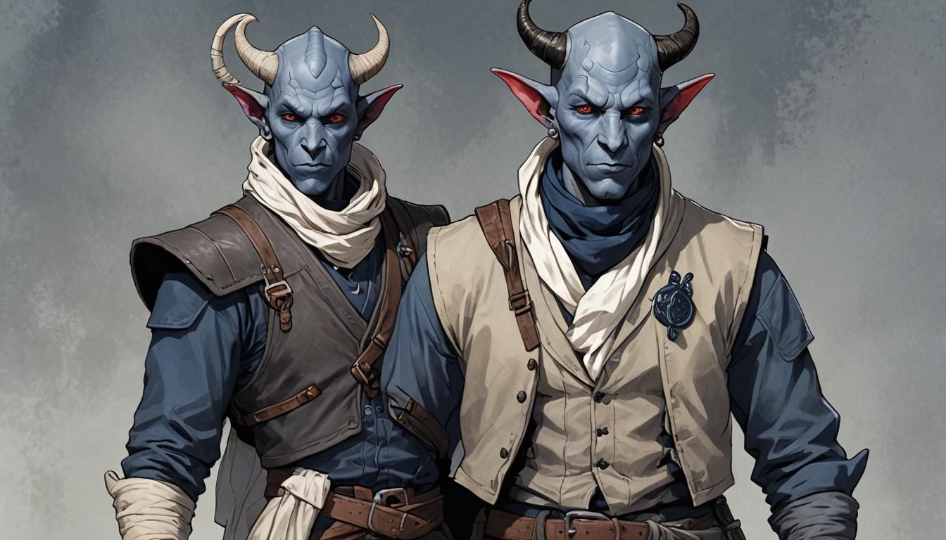 Tiefling Warrior on Island Balcony: Fantasy Art