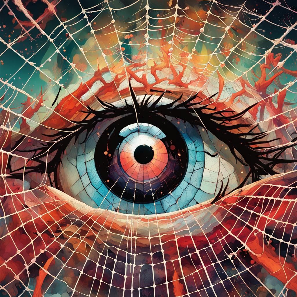 Colorful Eye Spiderweb: Detailed Digital Art