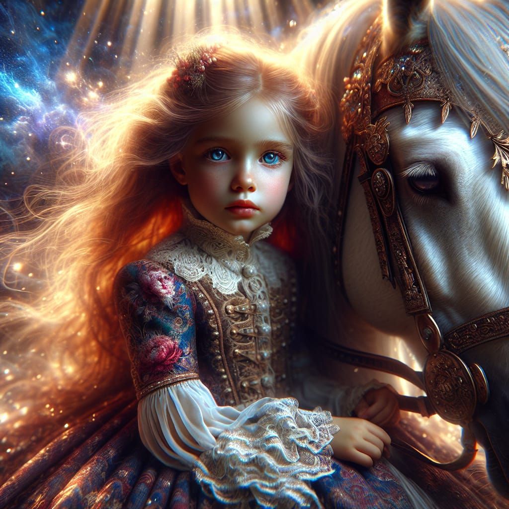 Girl and White Horse in Dreamy Fantasy Art