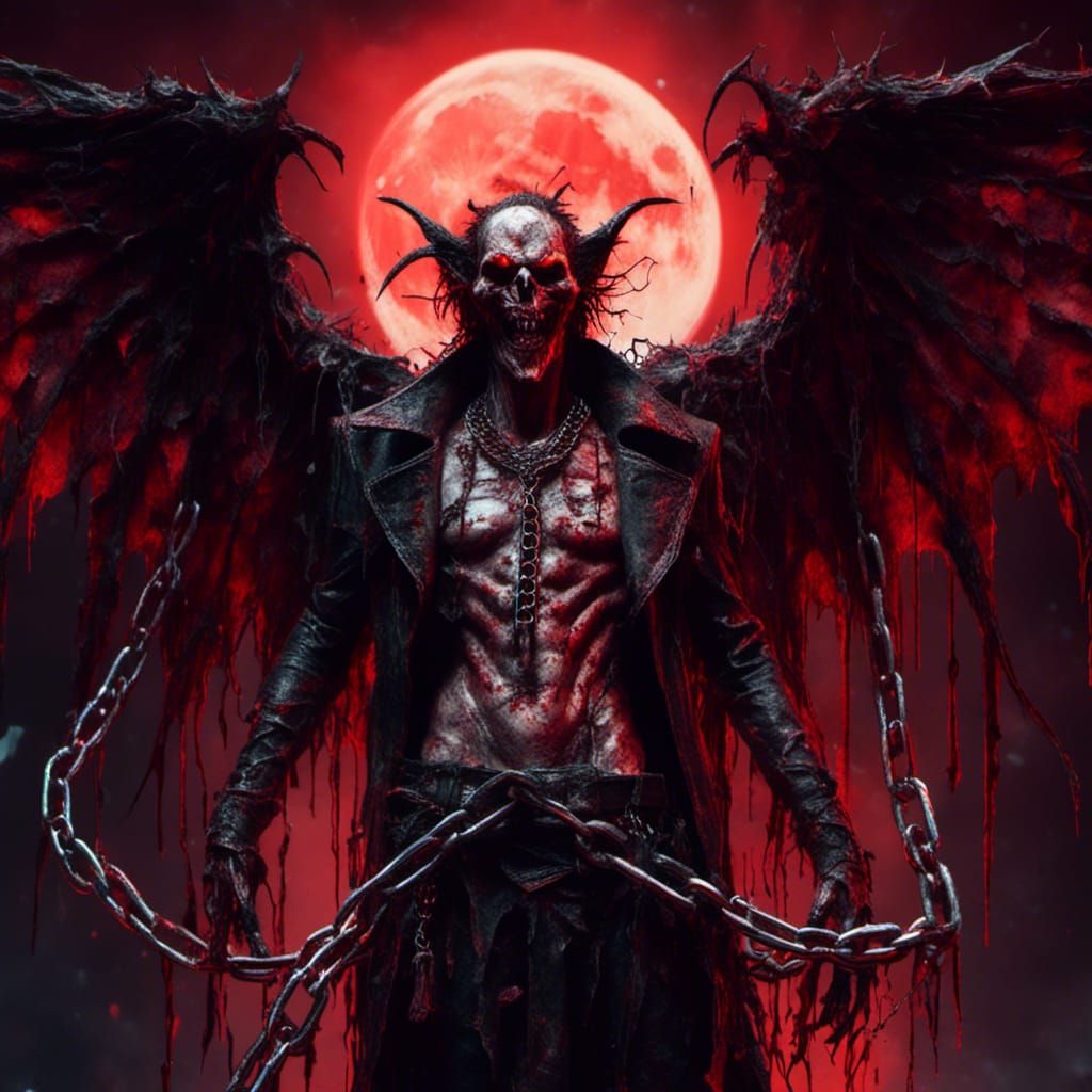 Menacing Demon with Leather Wings in Dark Fantasy Style