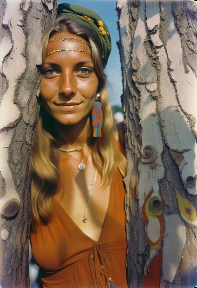 Hippies at Woodstock Festival 1969, Aged Photograph