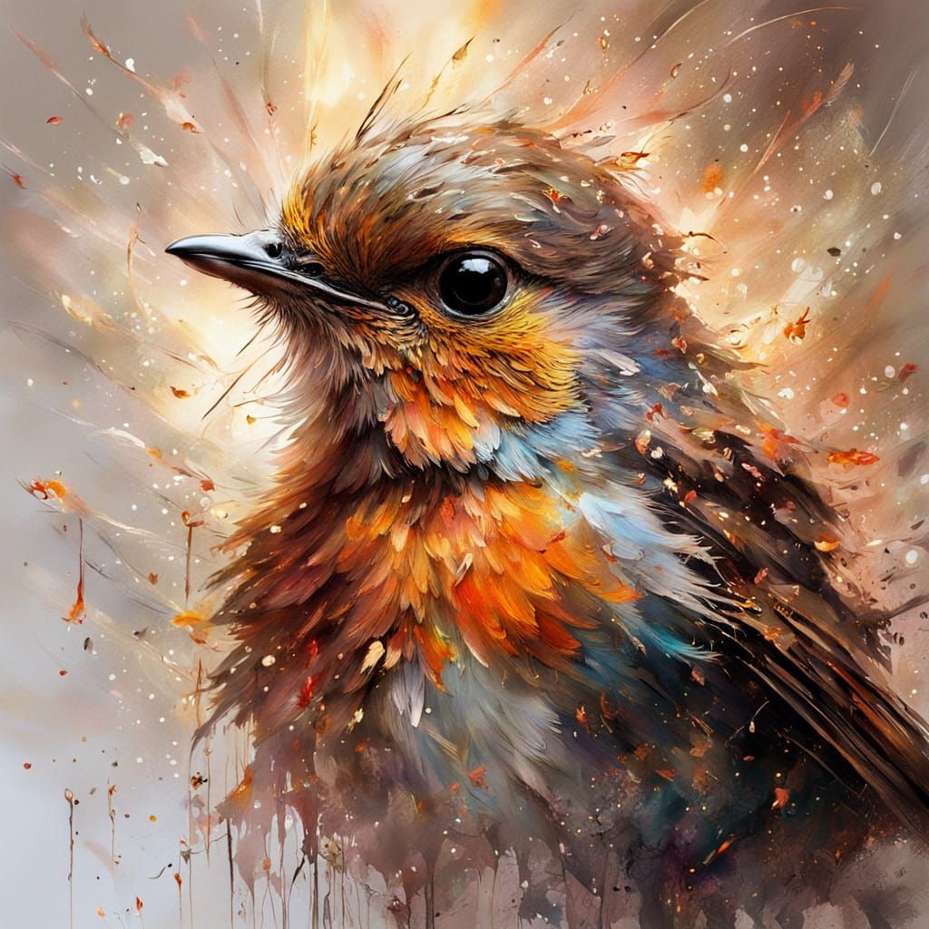 Surreal Robin Emerges in Luminous Sepia Oil Painting
