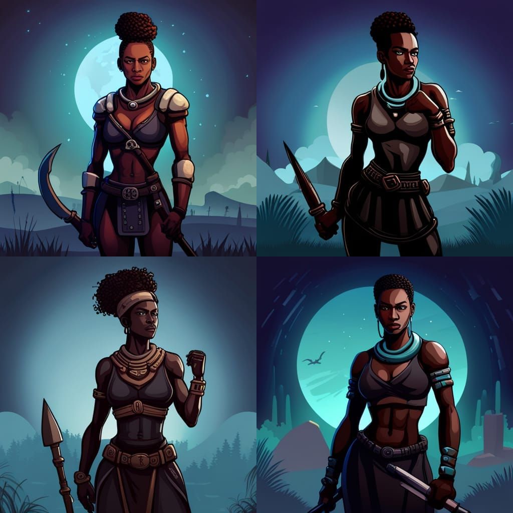 Cyberpunk African Warrior in Jungle Landscape