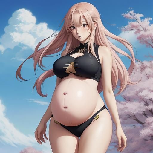 Pregnant Anime Girl Belly Display in Anime Style