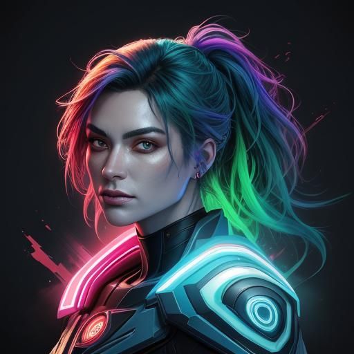 Dynamic Digital Splash Art Portrait with Neon Glows