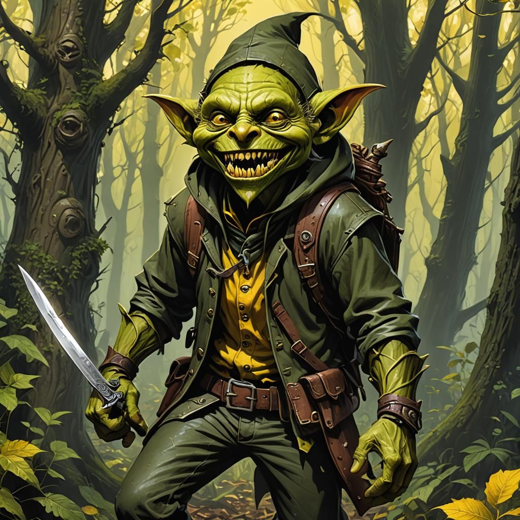 Mischievous Goblin Thief in Mystical Forest