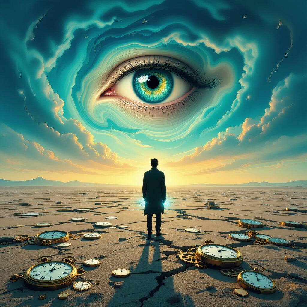 Lone Figure in Surreal Desolate Landscape