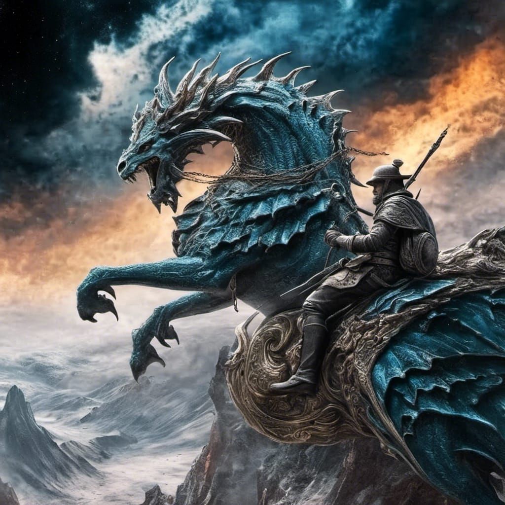 Dragon Rider Portrait in a Surreal Landscape