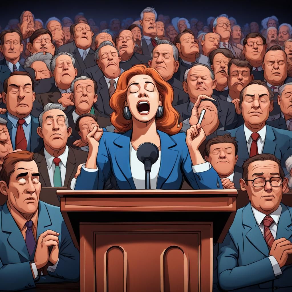 Animated Woman Speaks to Sleeping Men