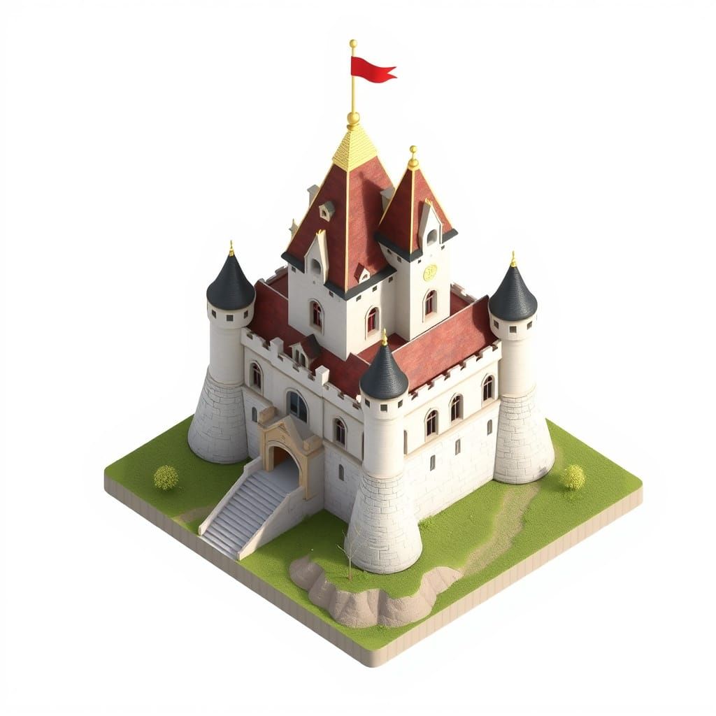 Isometric Castle Model on White Background